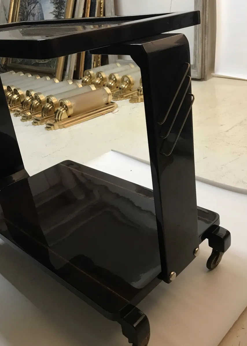 Antique black cocktail trolley with two shelves