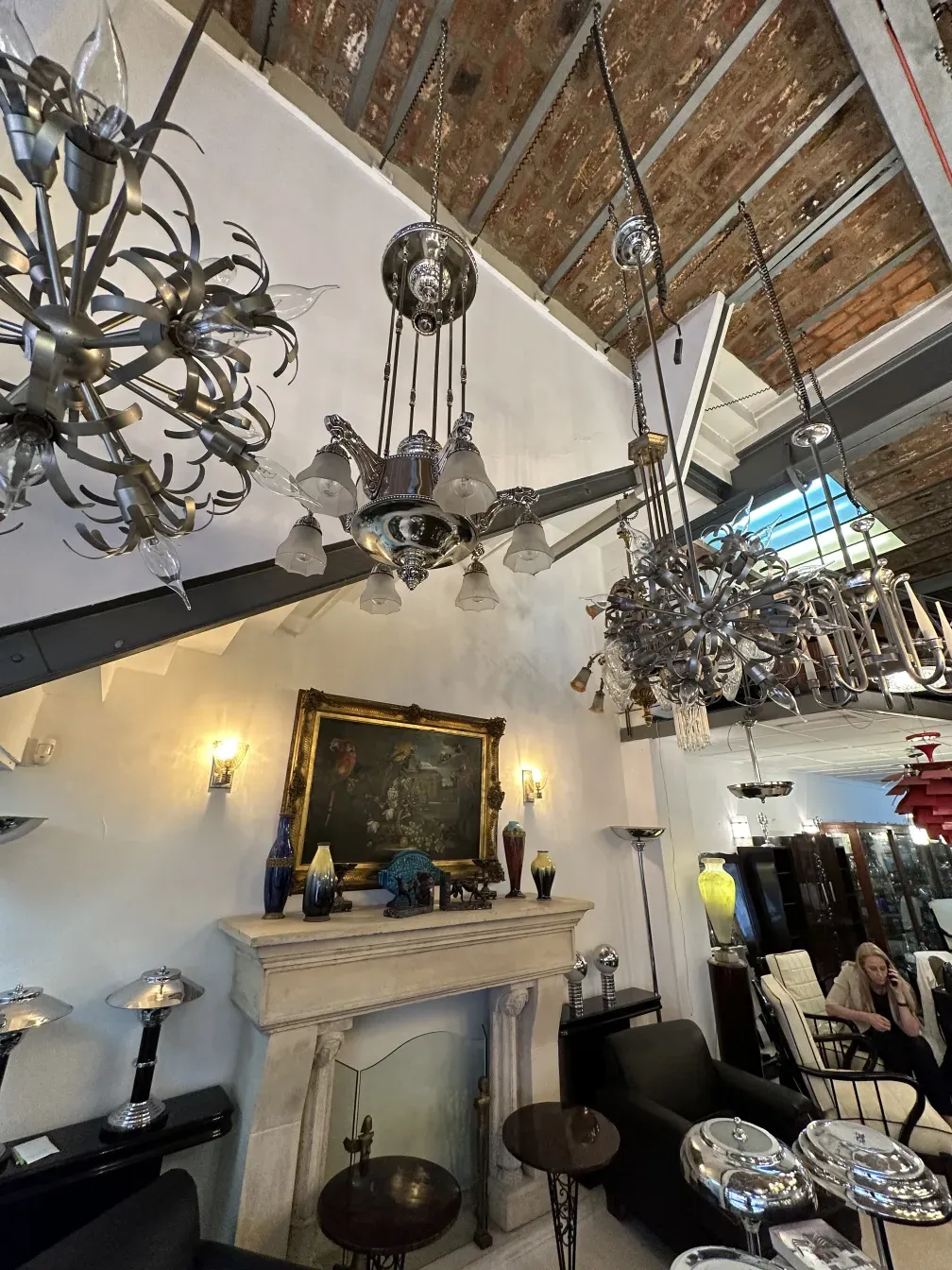 Antique hanging lamp with elegant design and chandeliers.