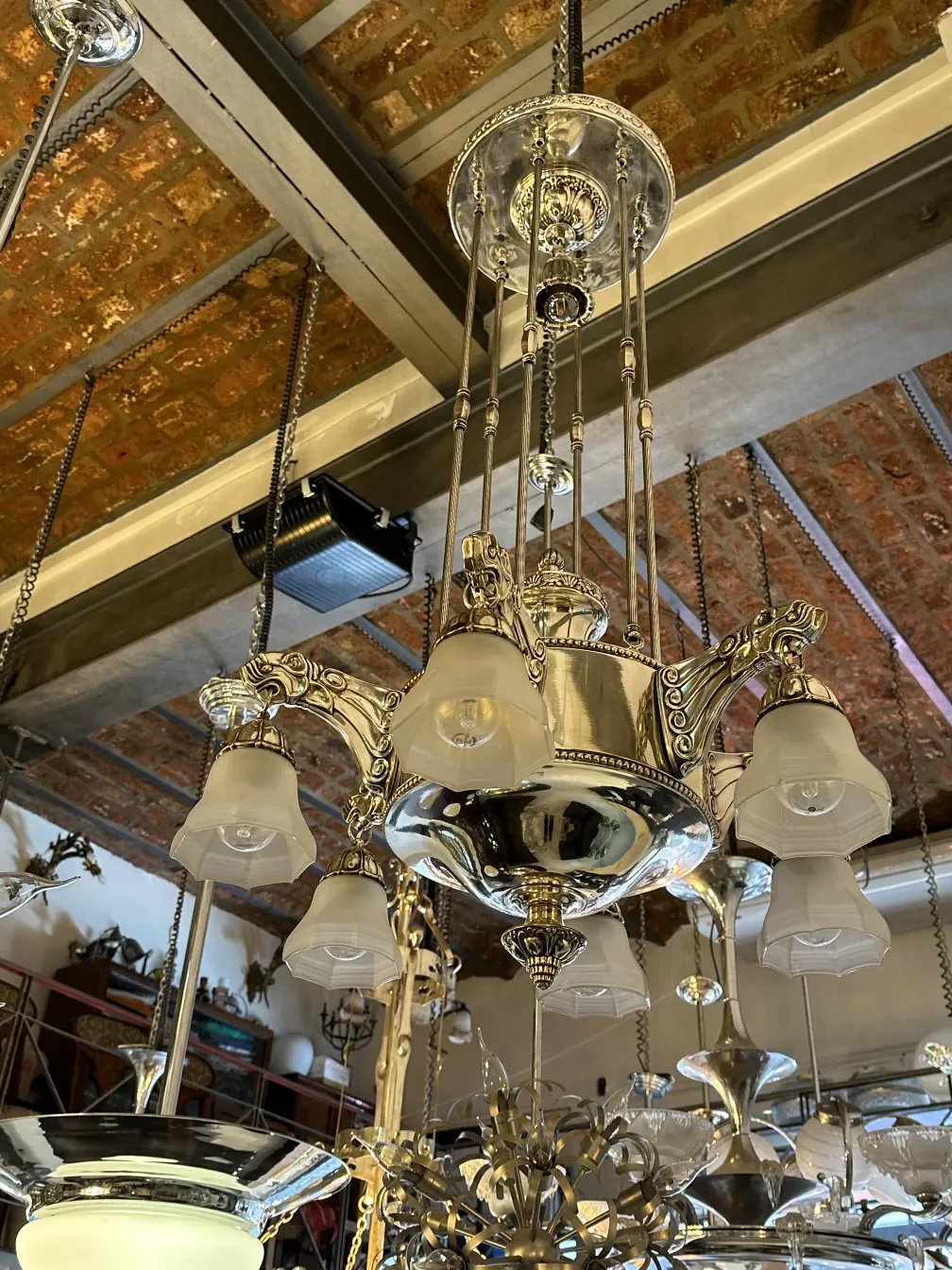 Antique hanging lamp with multiple spherical lights, elegant design