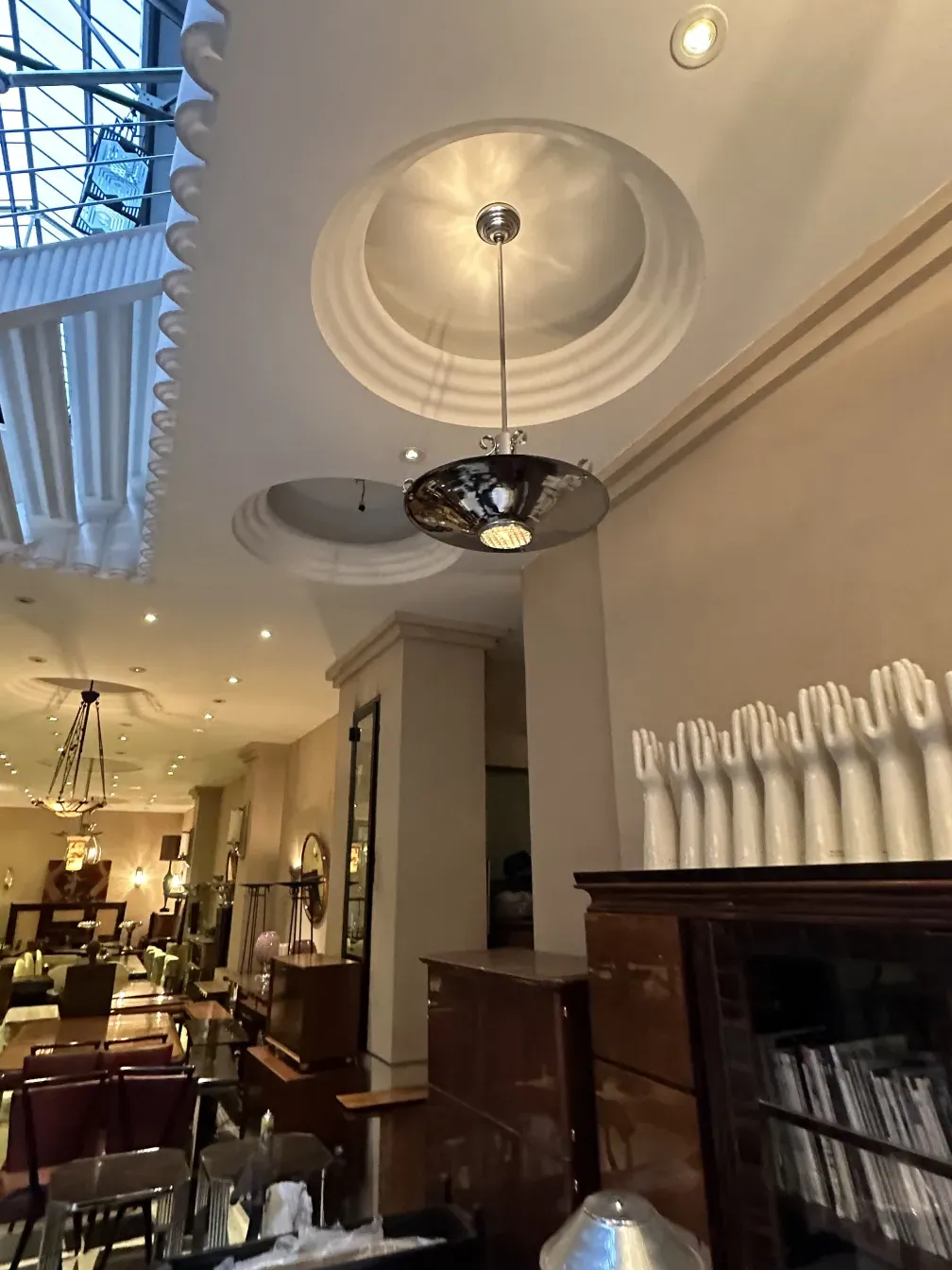 Antique hanging lamp shining in an elegant setting with soft light