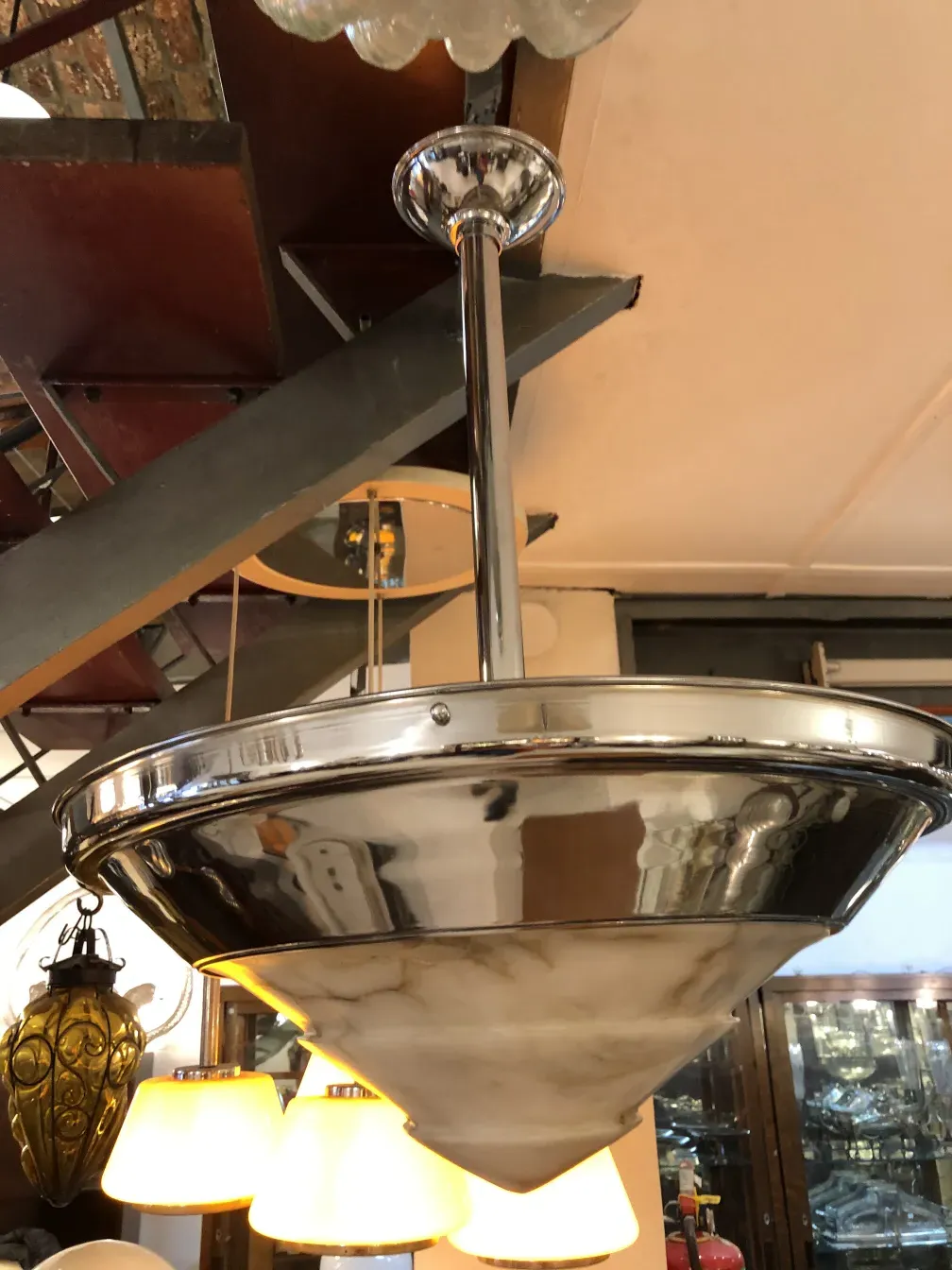 Antique hanging lamp with an elegant design in a classic setting
