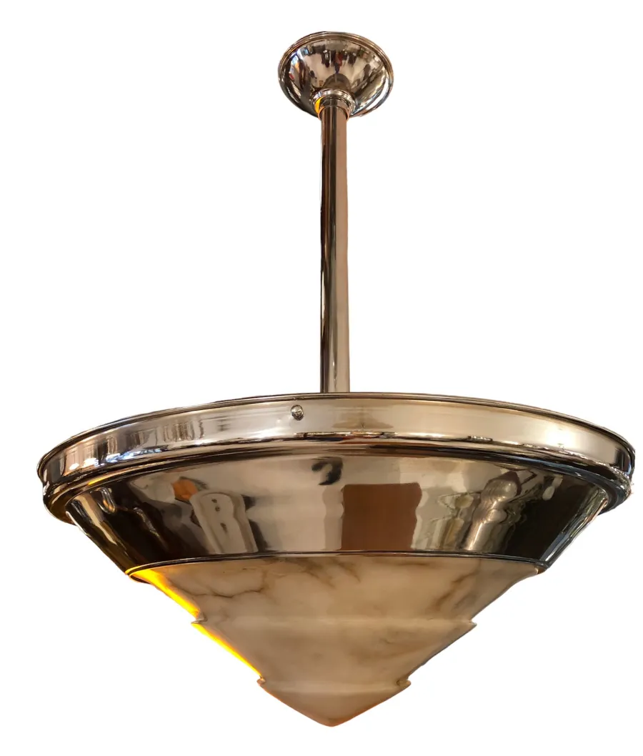 Antique hanging lamp with shiny finish and conical shape