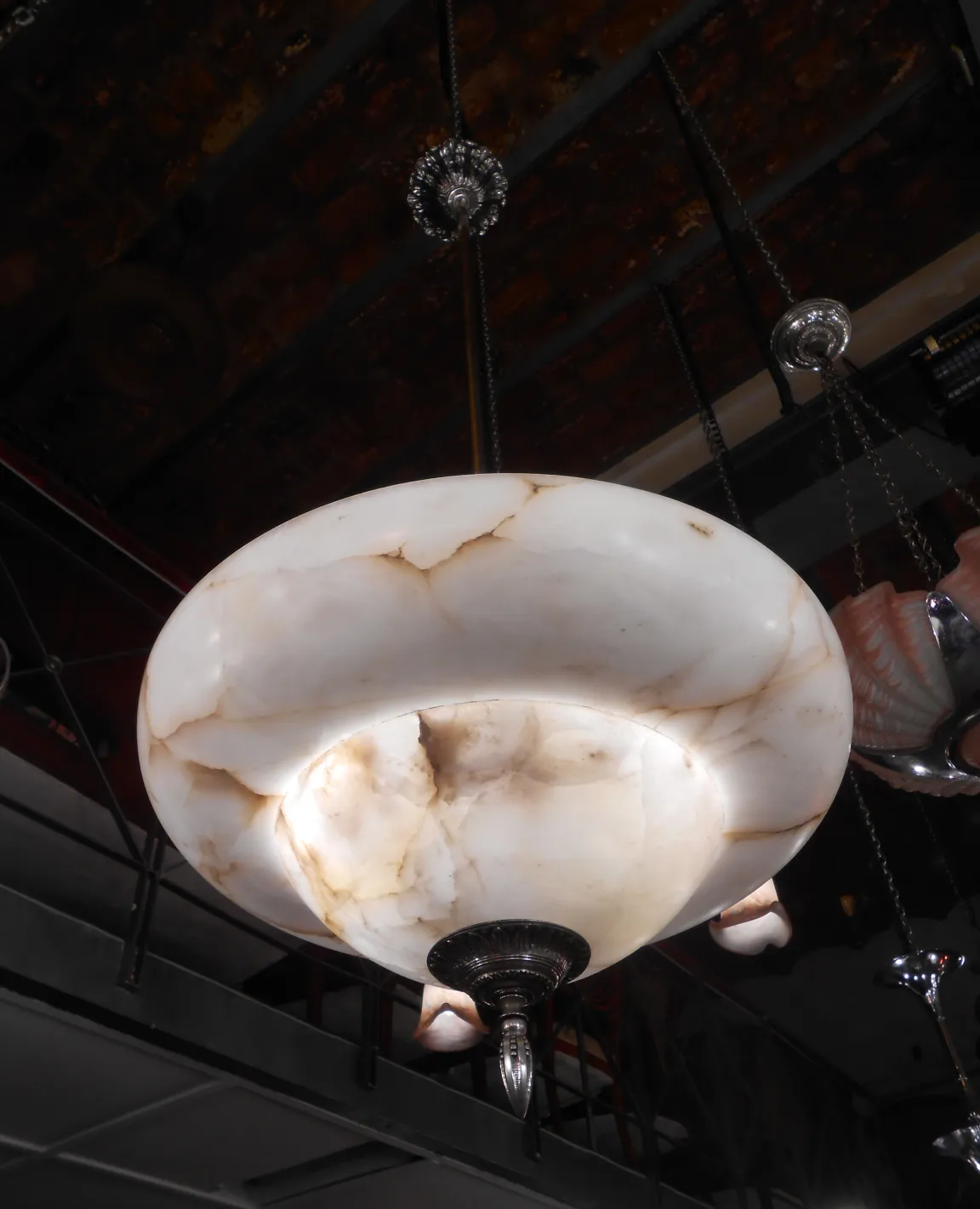 Antique hanging lamp made of alabaster, classic design