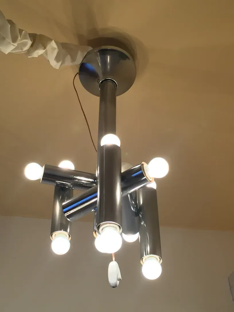 antique hanging lamp with modern design, bright white lights