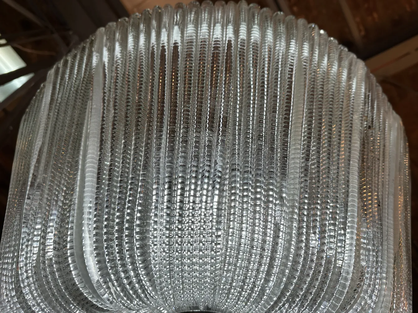Antique hanging lamp Paolo Venini with ribbed design, perfect for enhancing interior spaces.
