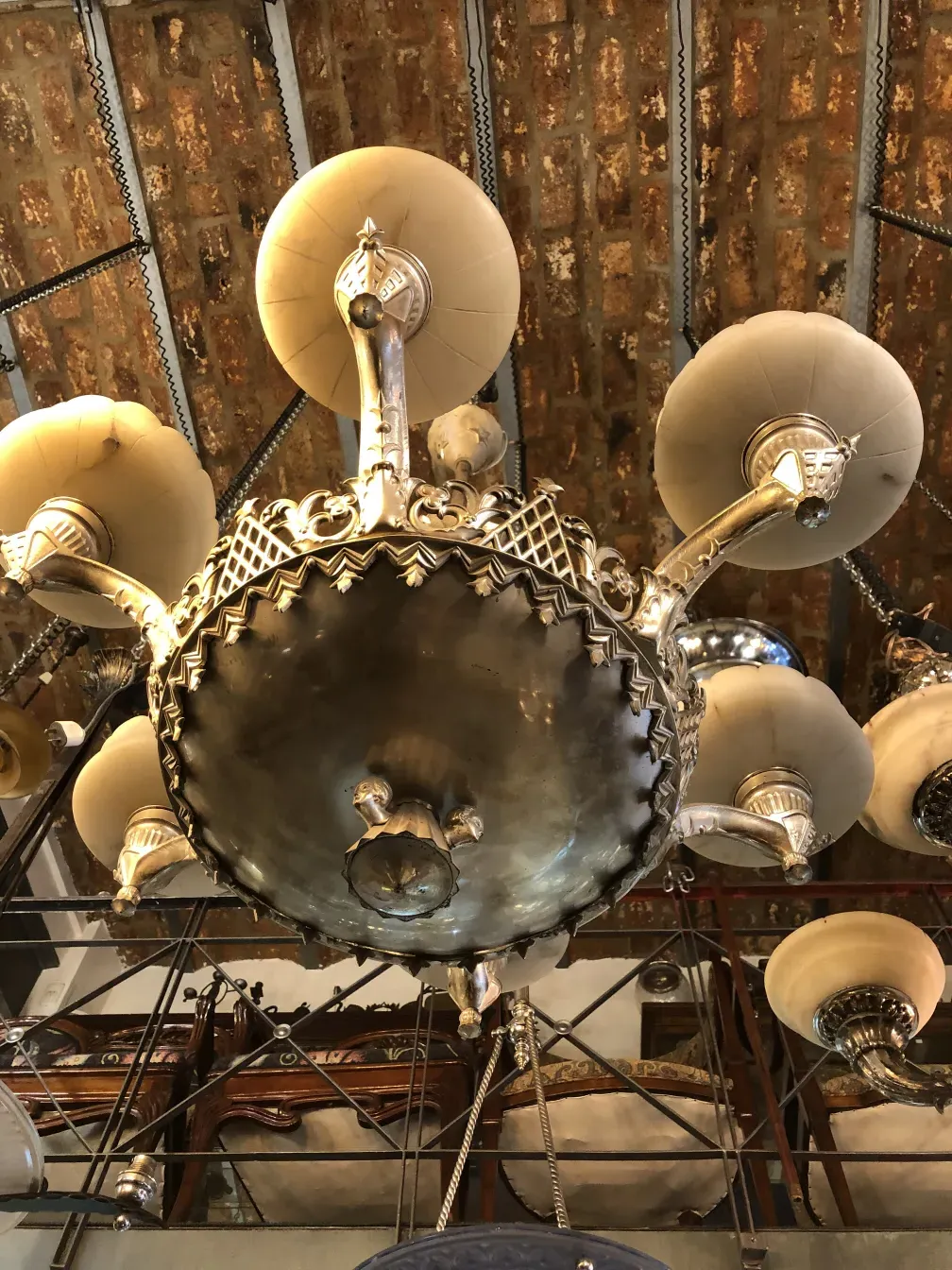 Antique hanging lamp featuring an elegant classic design with two luminous bodies in a cozy ambiance