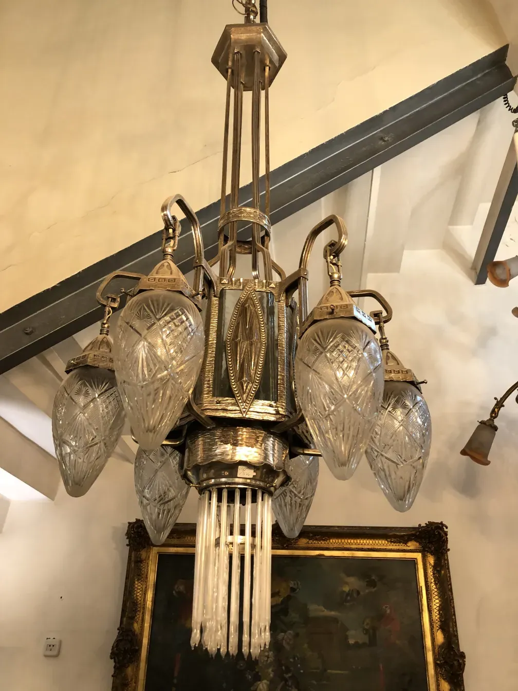 Antique hanging lamp with flower-shaped glass shades