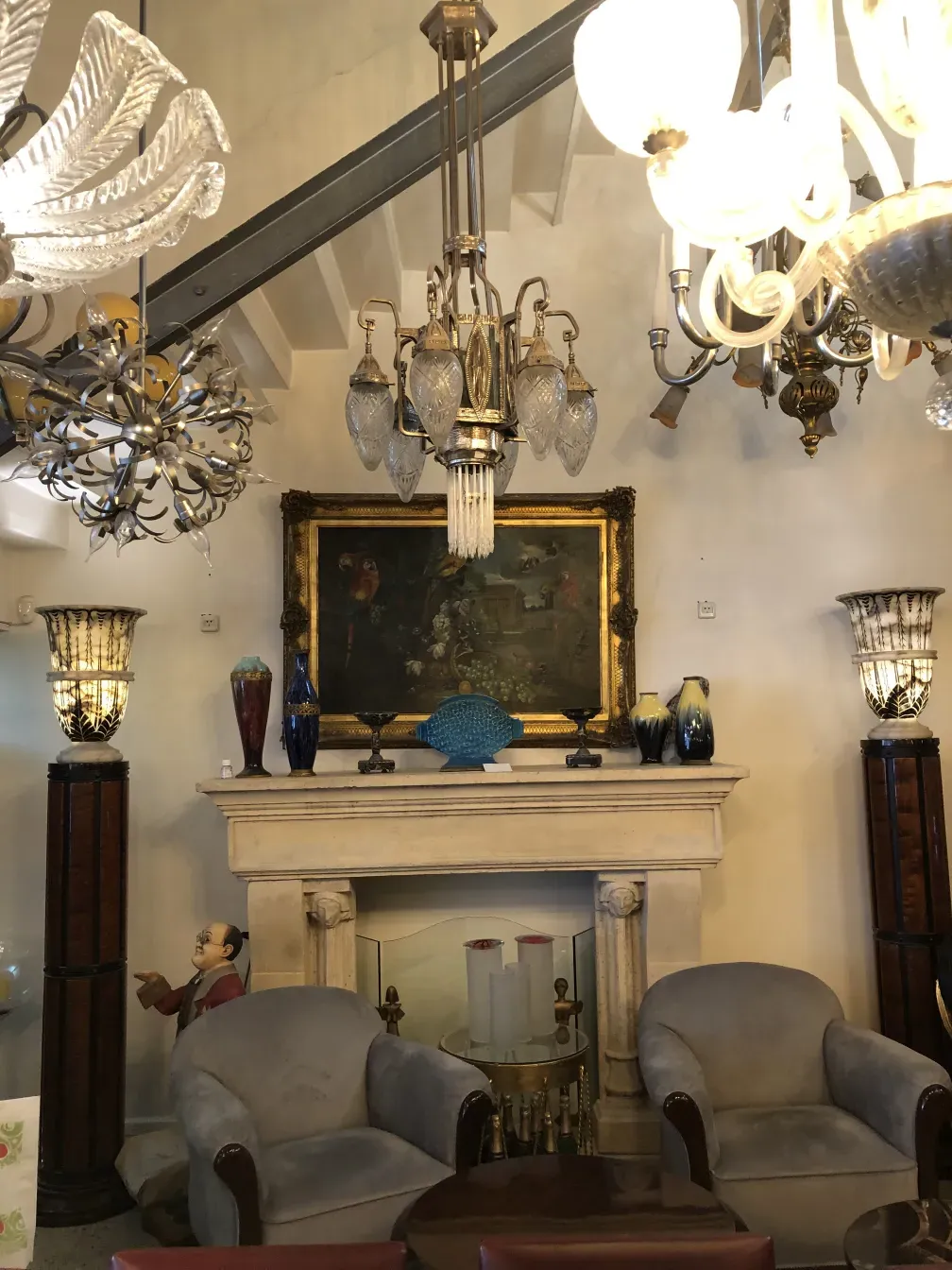 Antique hanging lamp featuring elegant details and lights