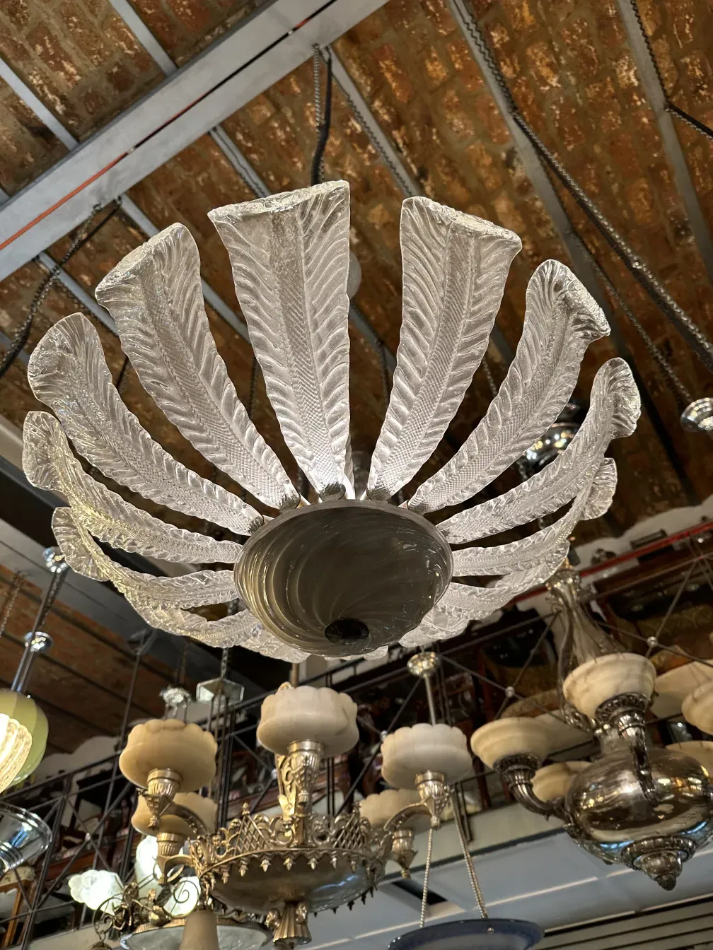 antique hanging lamp paolo venini with elegant design and glass details, illuminating a classic ambiance