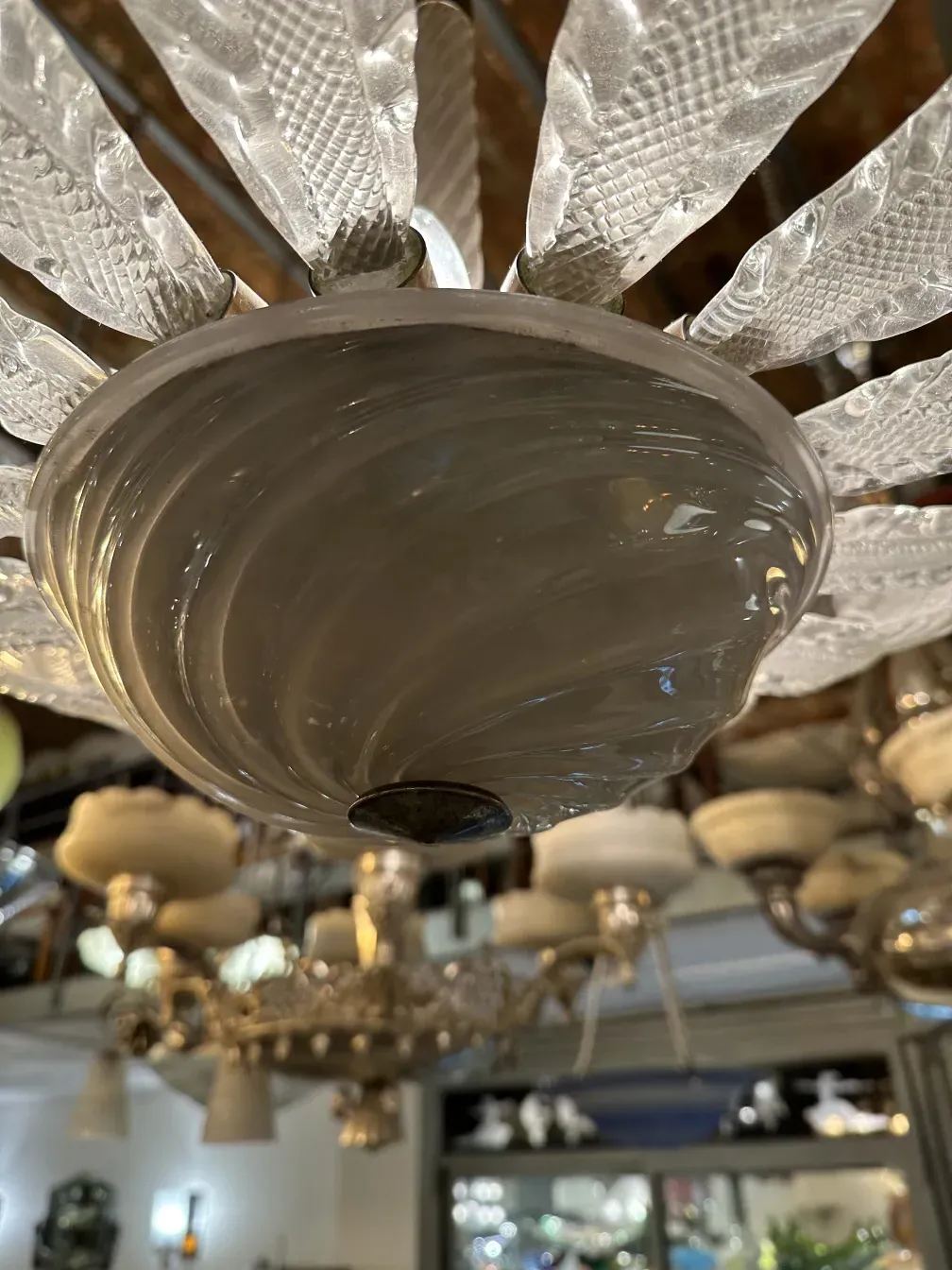 antique hanging lamp with distinctive design, decorative elements