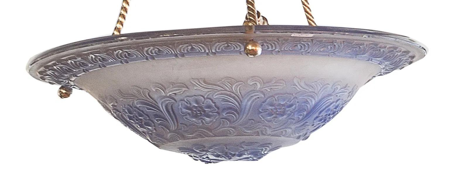 antique hanging lamp with floral pattern in blue and white