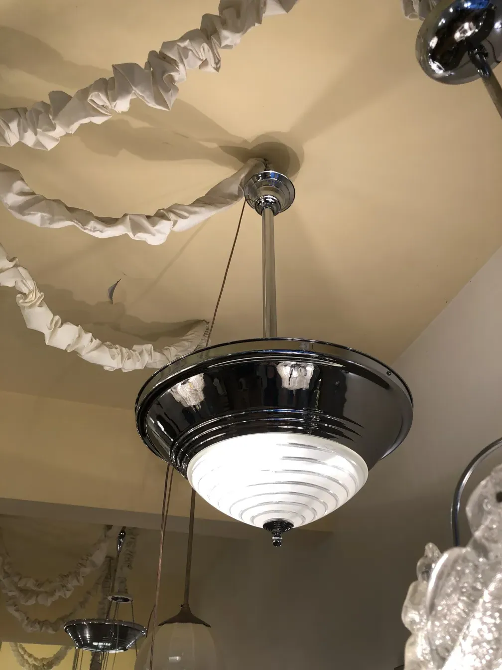 Antique shiny hanging lamp in a cozy environment