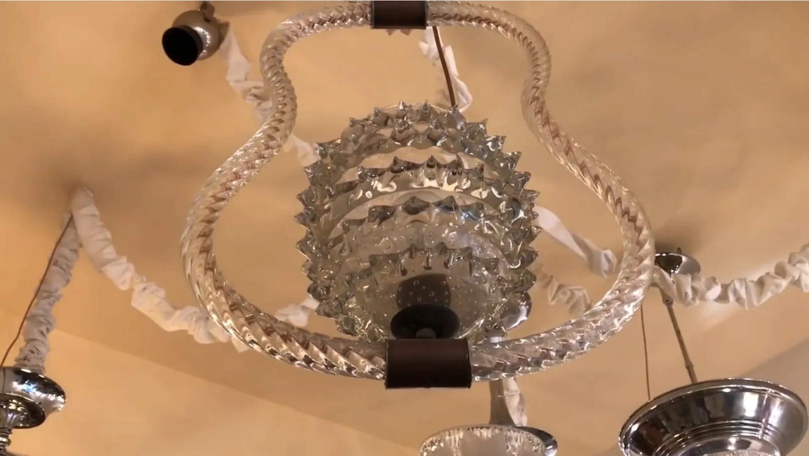 antique hanging lamp with glass, decorative elements in the surroundings