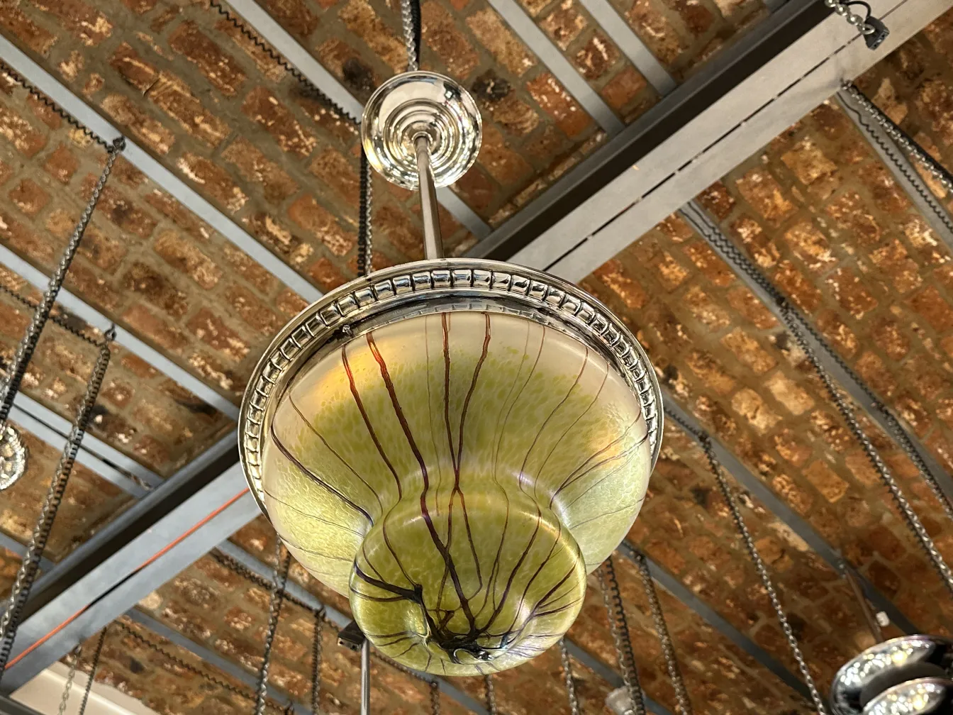 Antique hanging lamp, vibrant color design, decorative light.