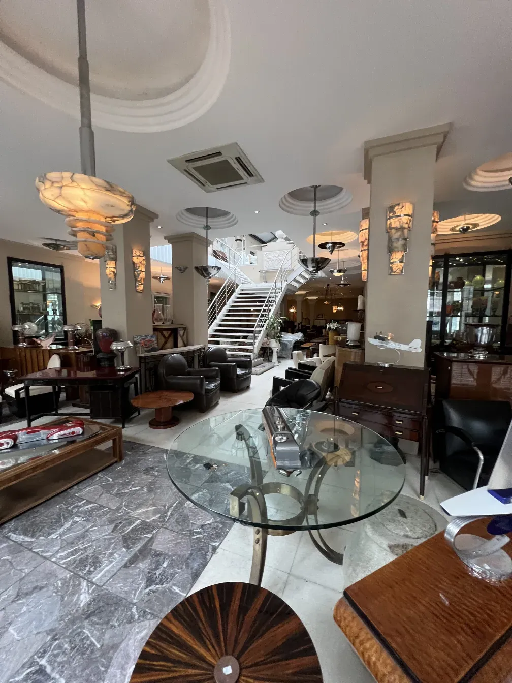 Antique hanging lamp in an elegant setting.