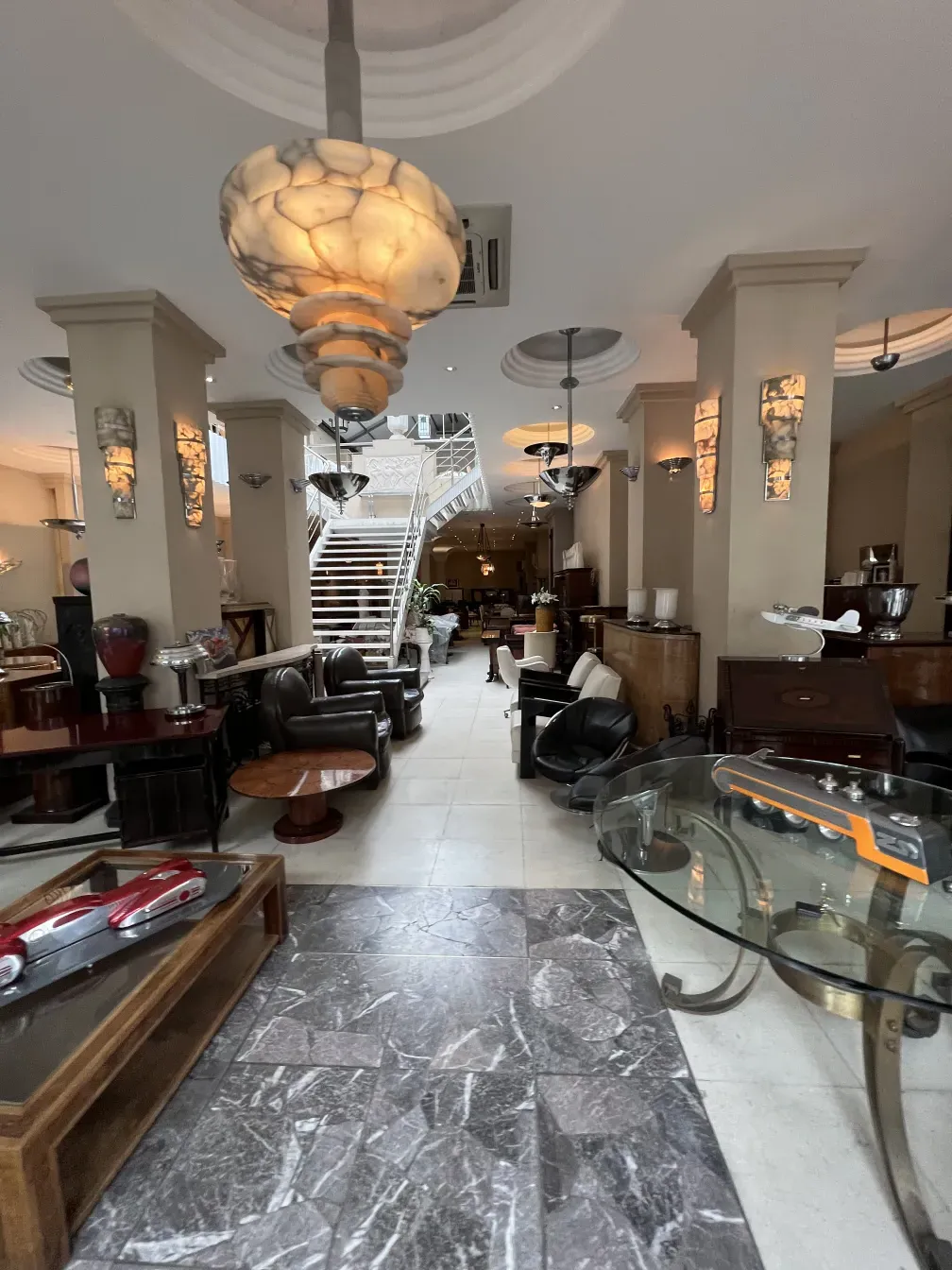 Hanging lamp illuminating a stylish antique room