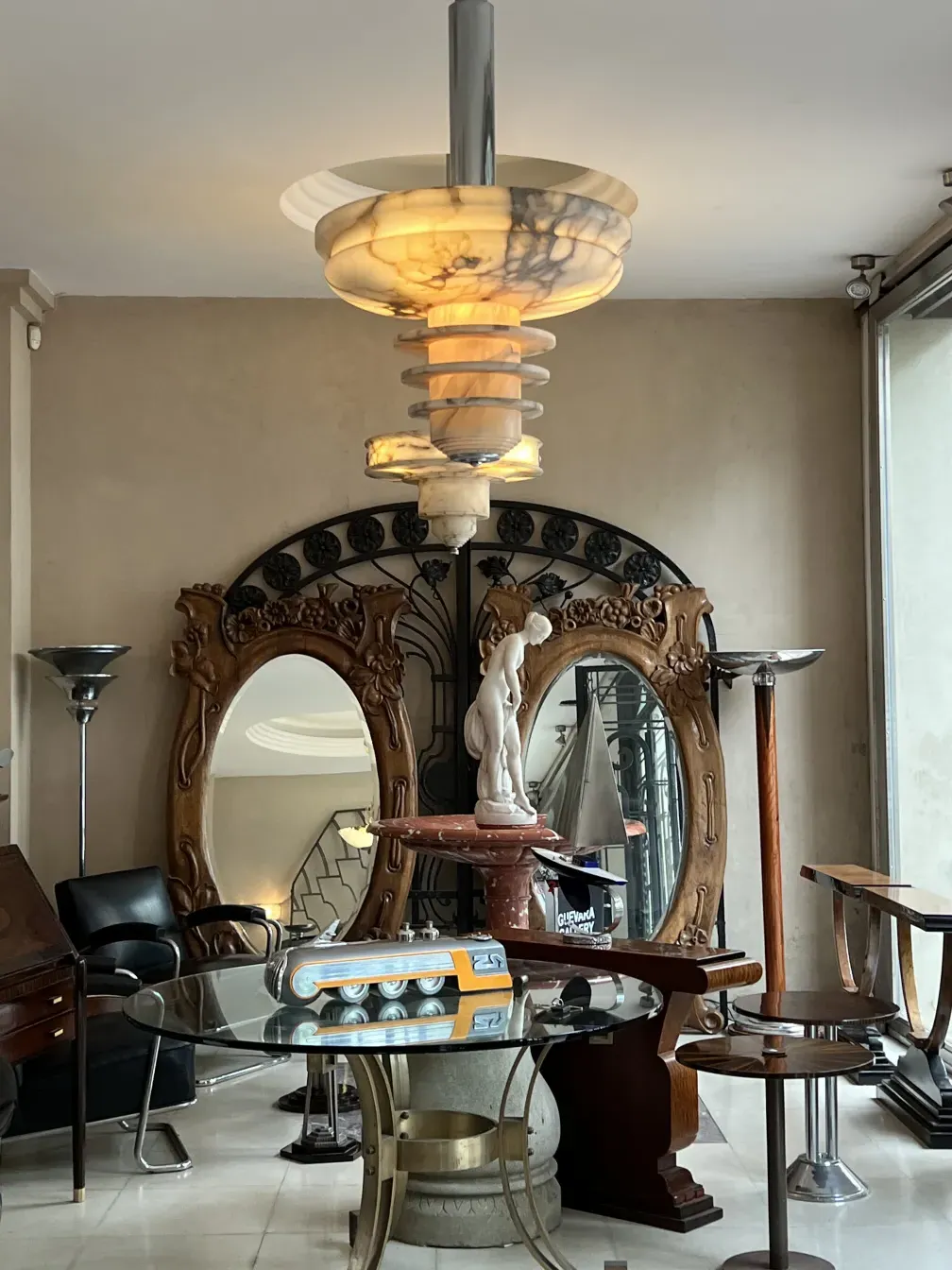 Antique hanging lamp illuminating an elegant space