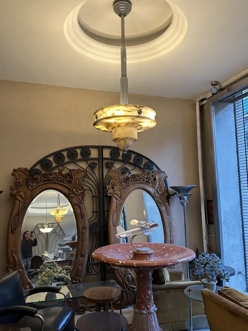 Antique hanging lamp glowing softly in modern style.