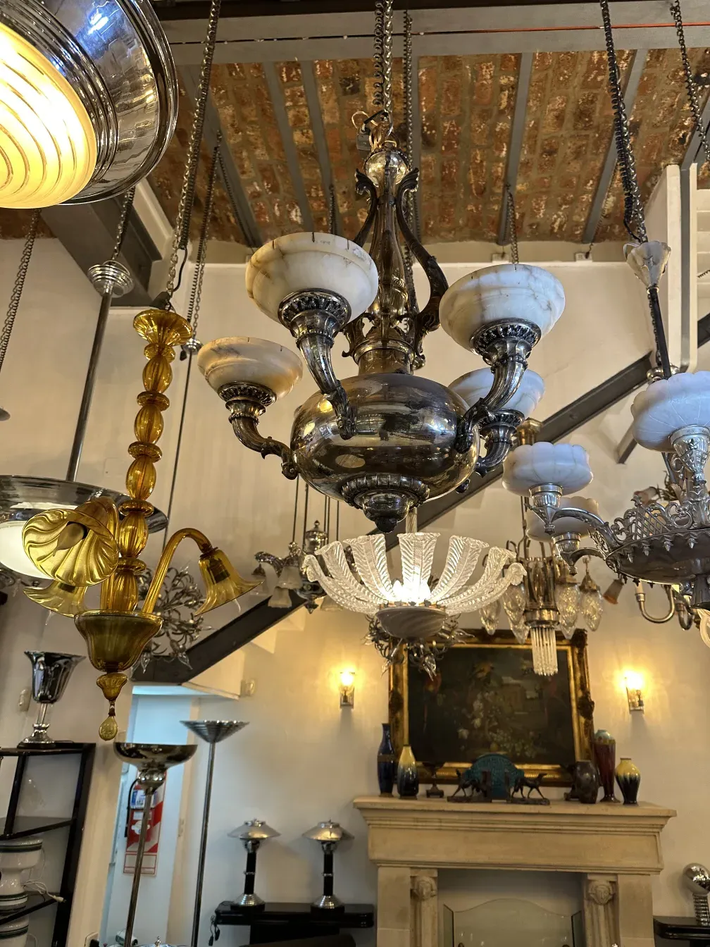 antique hanging lamp with shiny details in an elegant setting