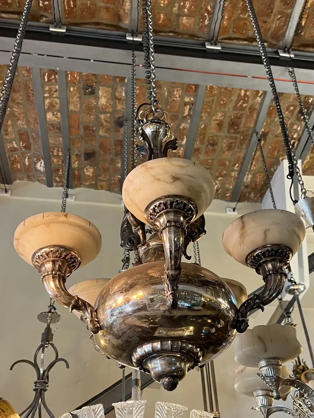 Antique hanging lamp with decorative details in a room