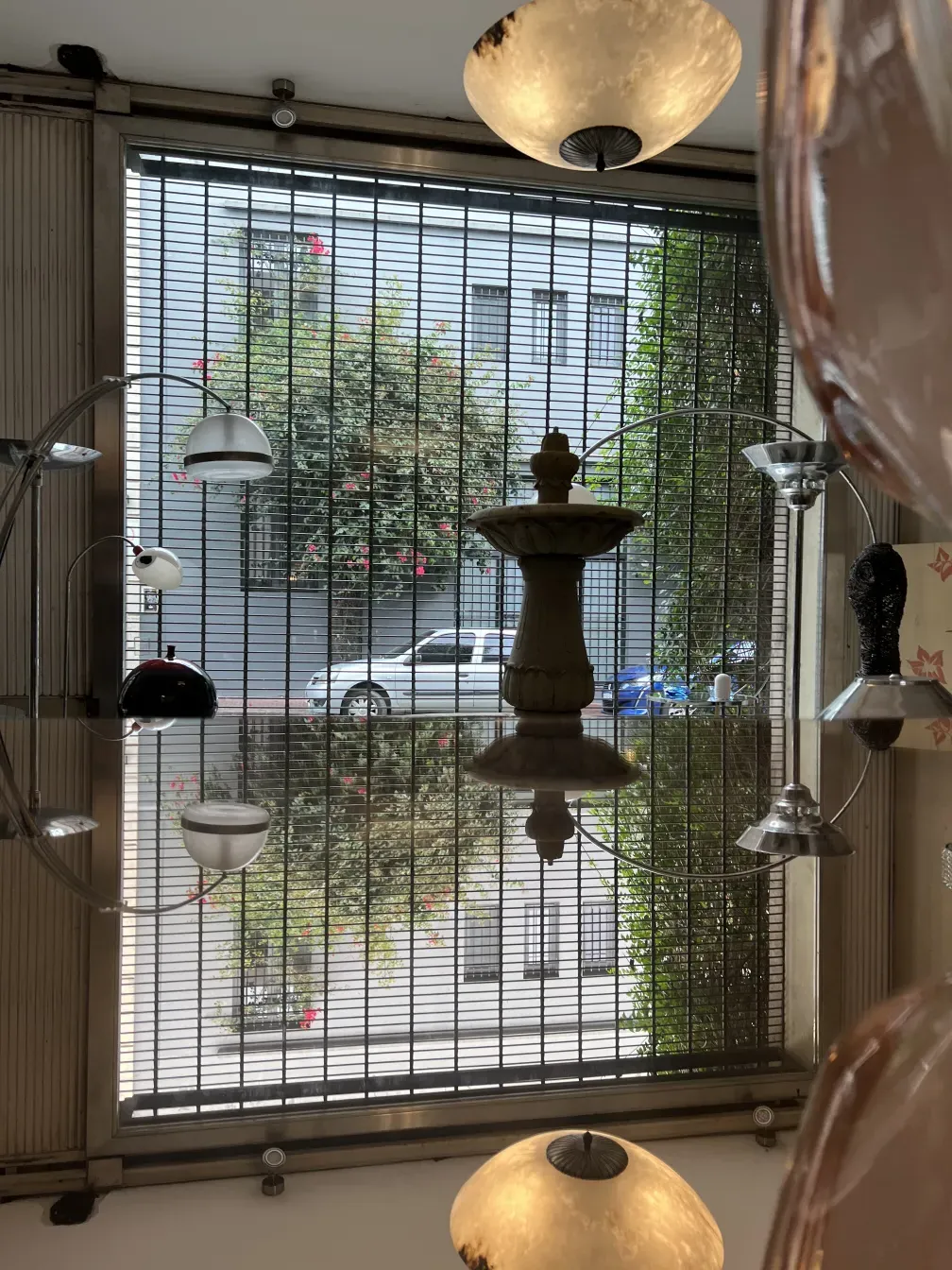 Antique hanging lamp with unique designs in the room