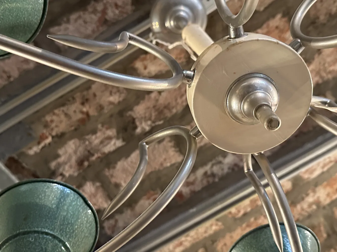 Aerial view of an antique hanging lamp with gloss.