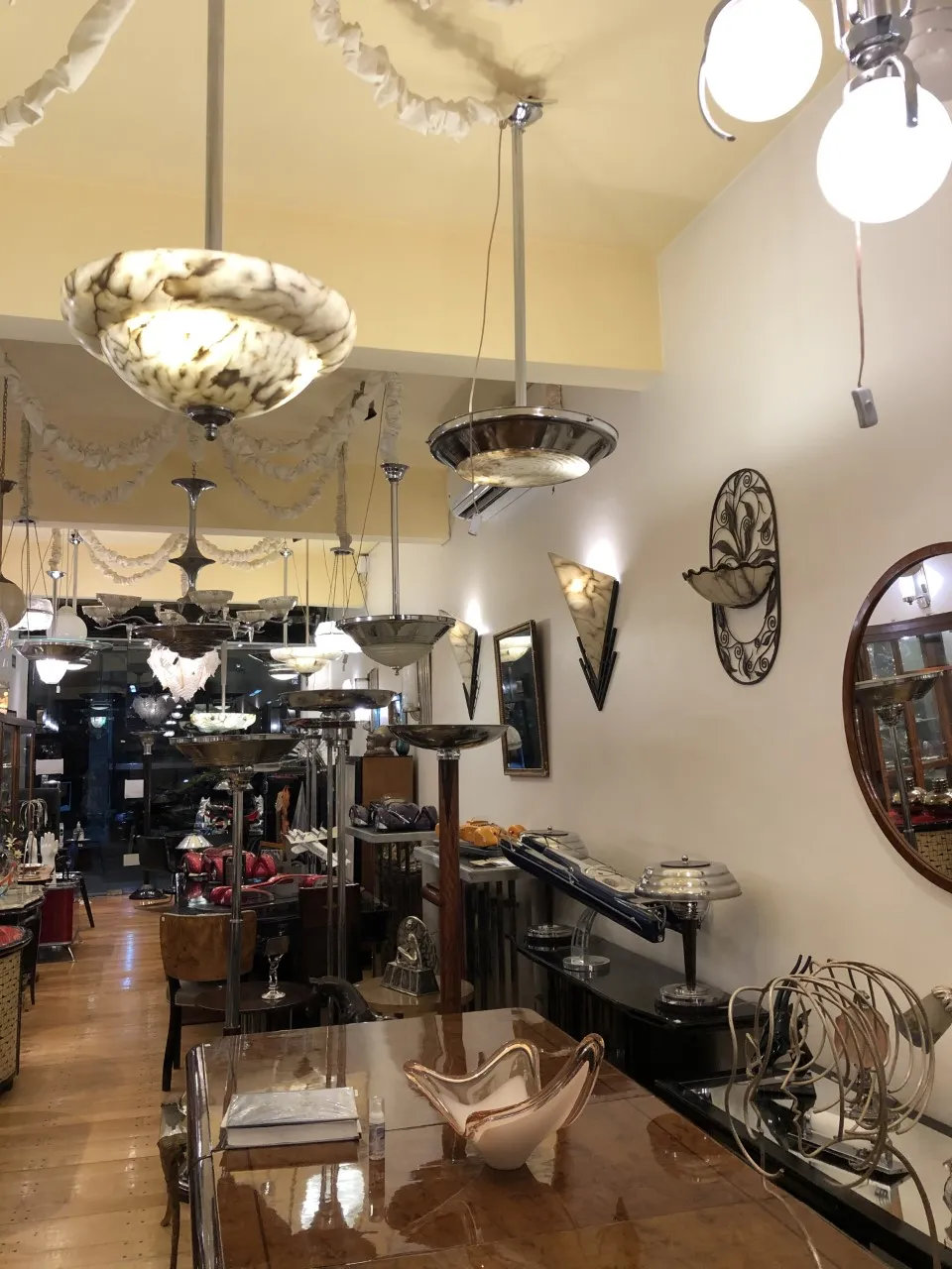 Antique decorative hanging lamp in an antique store.