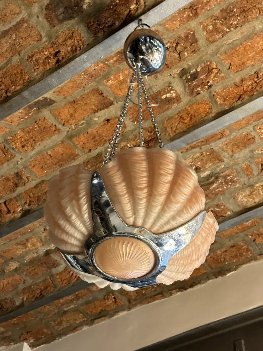 Antique hanging lamp with shell-shaped design, overhead fixture