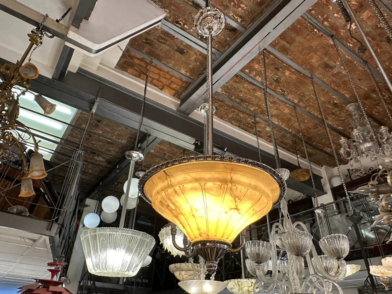 Antique hanging lamp with elegant design in an antique ambiance.