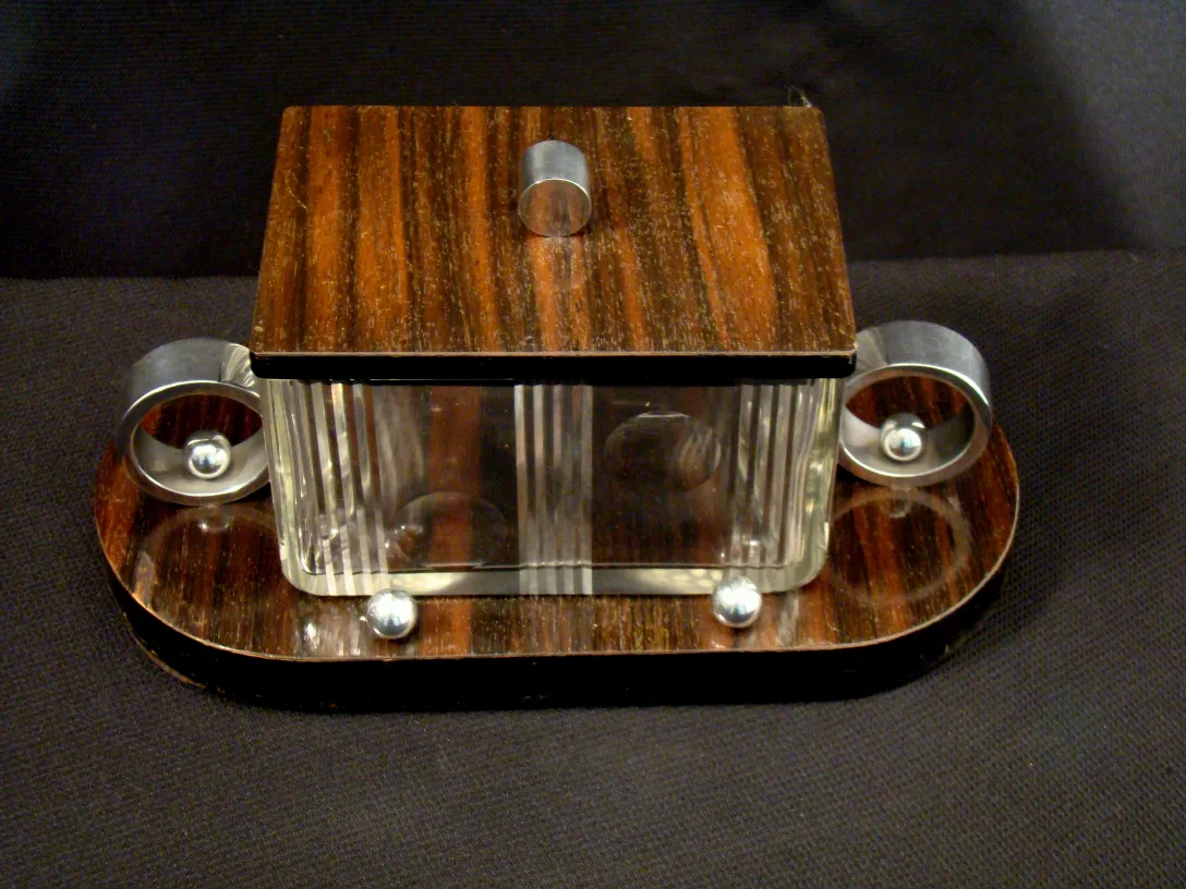 Antique box with wooden lid and glass base