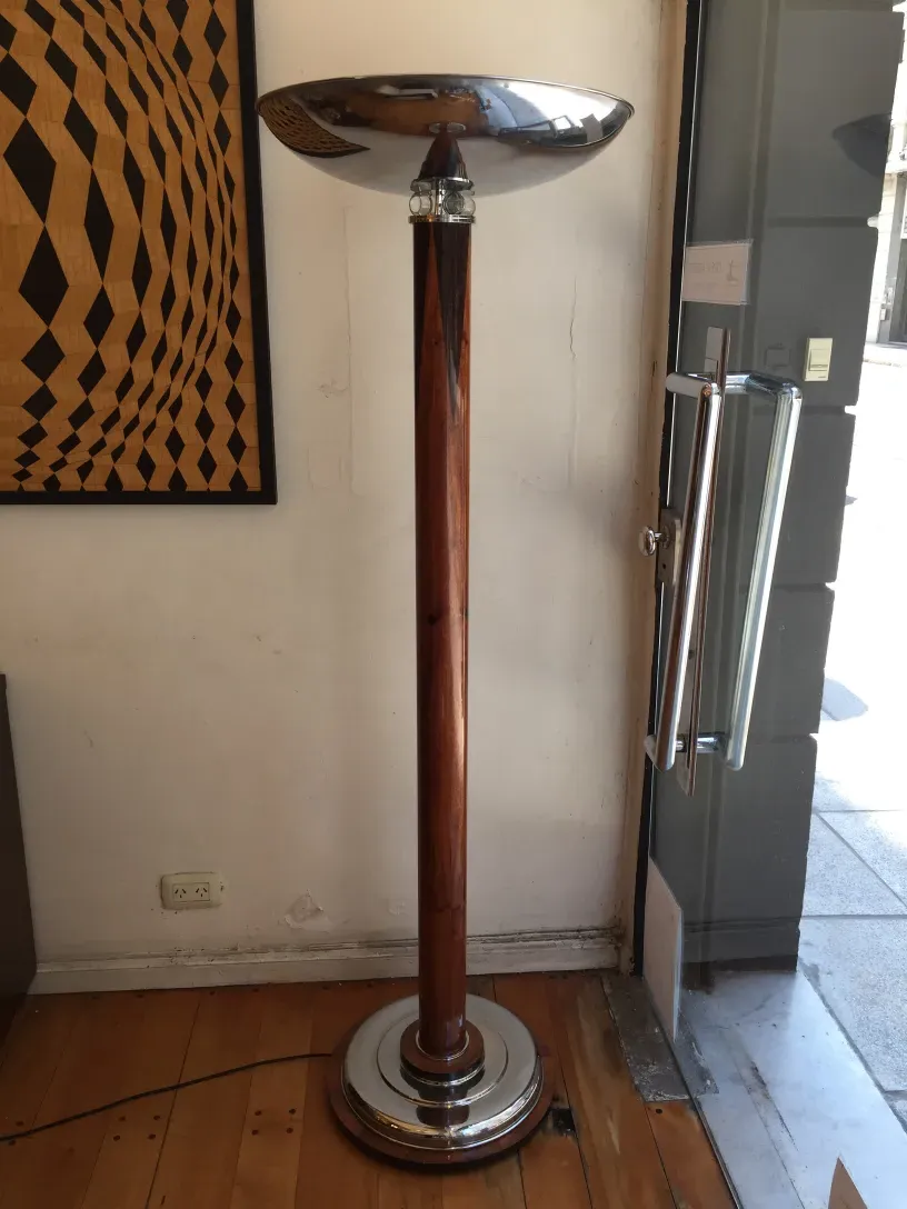 Комплект из 2 антикварных торшеров с хромированной основой и большой абажур