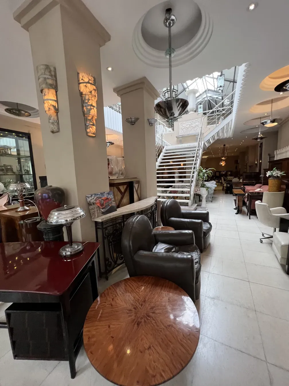 Two antique hanging lamps in an elegant environment