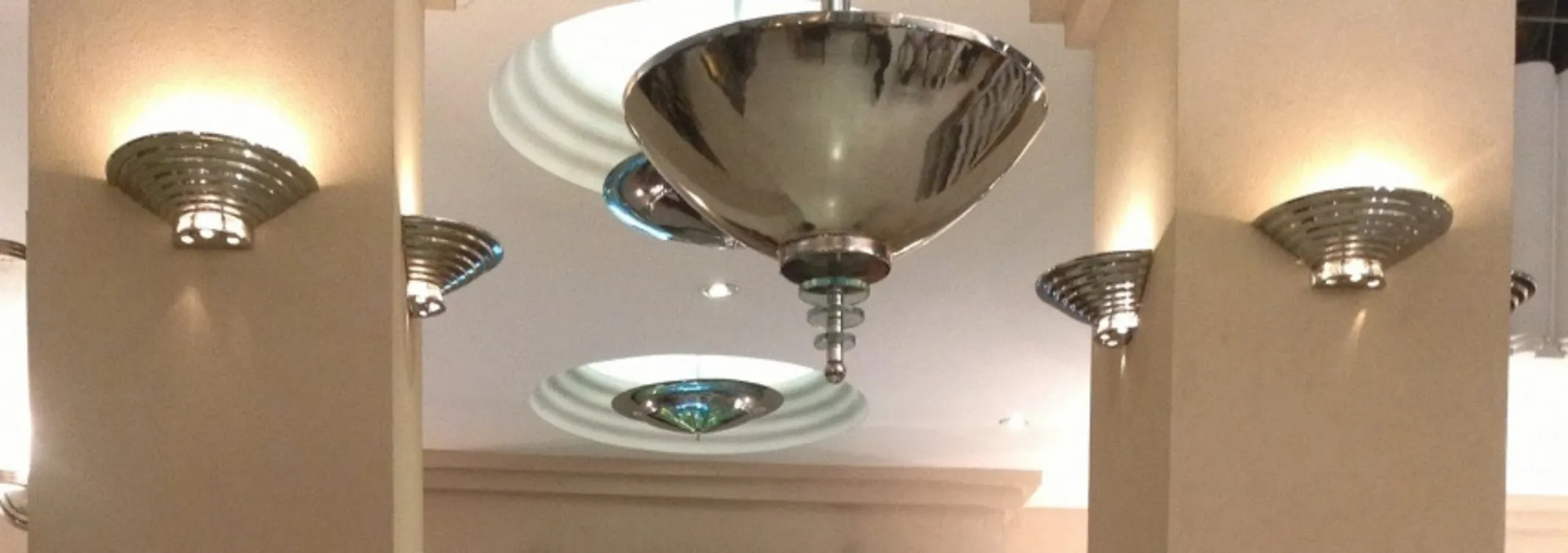 Antique hanging lamps with unique design in an elegant setting.