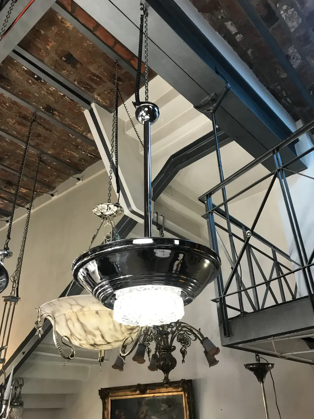 two antique hanging lamps with elegant design in interior