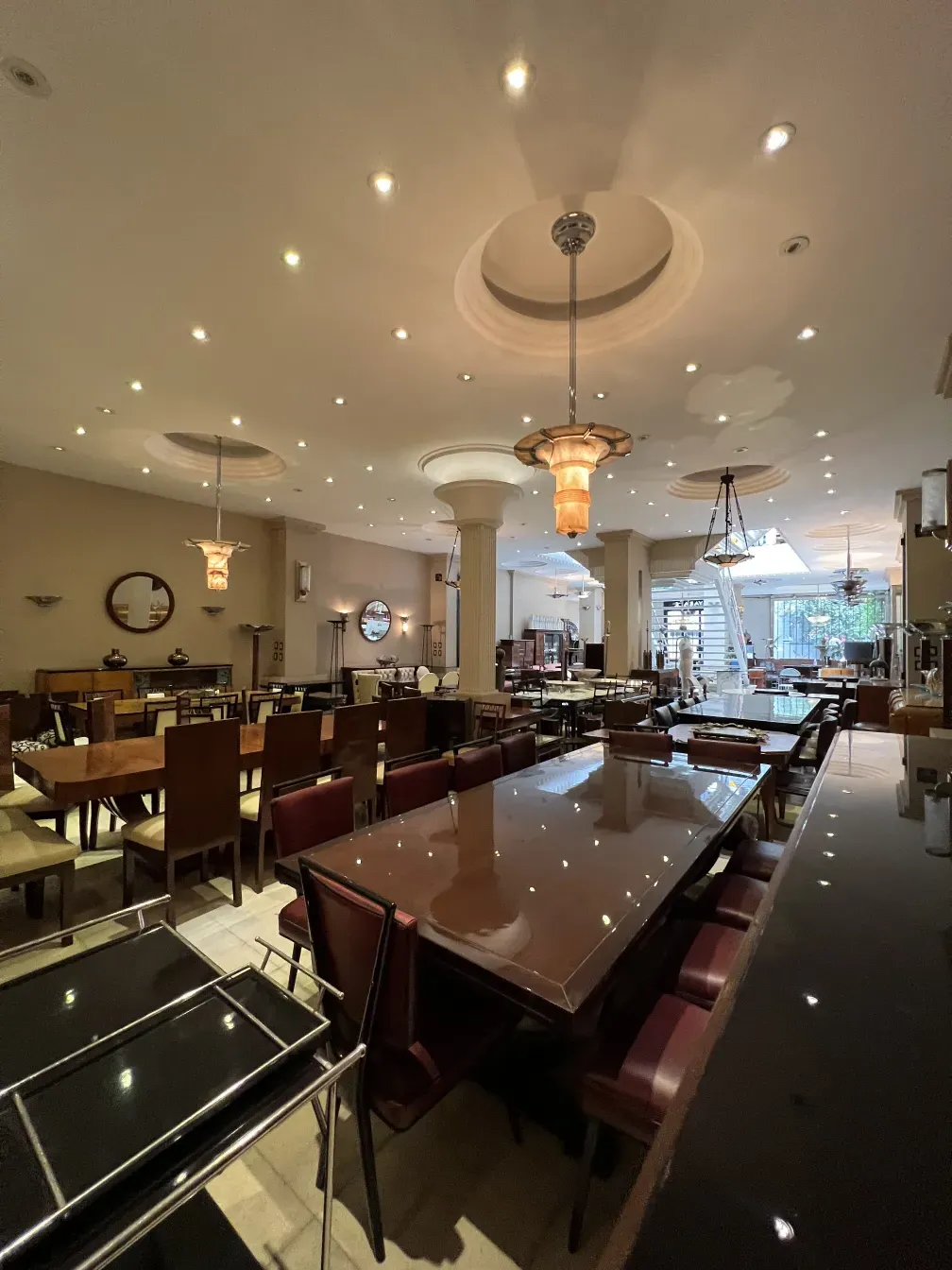 two antique hanging lamps in an elegant interior, cozy atmosphere