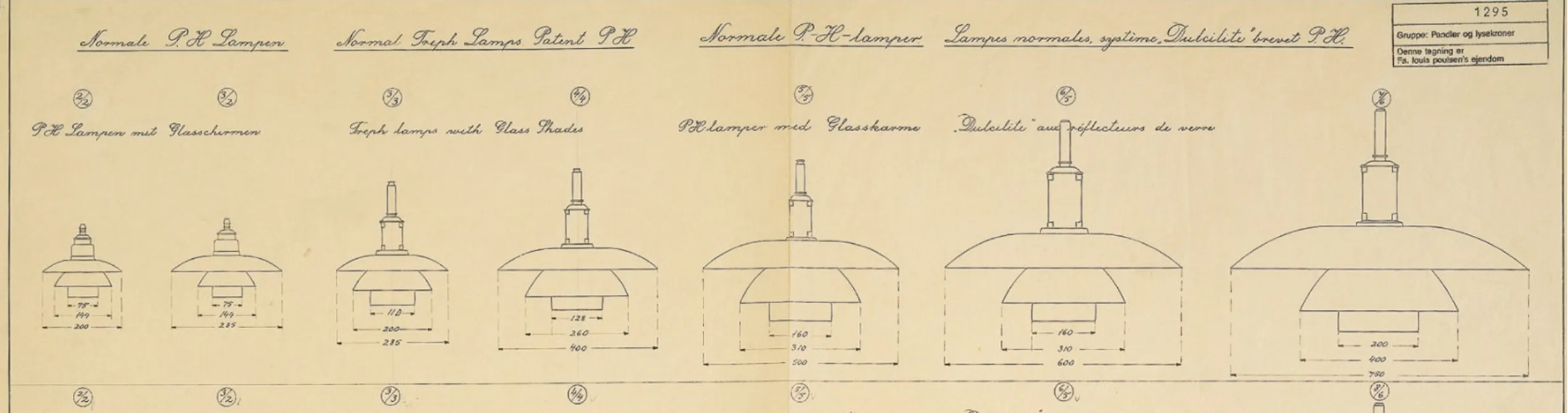 technical drawing of 2 hanging lamps, various styles, antiques