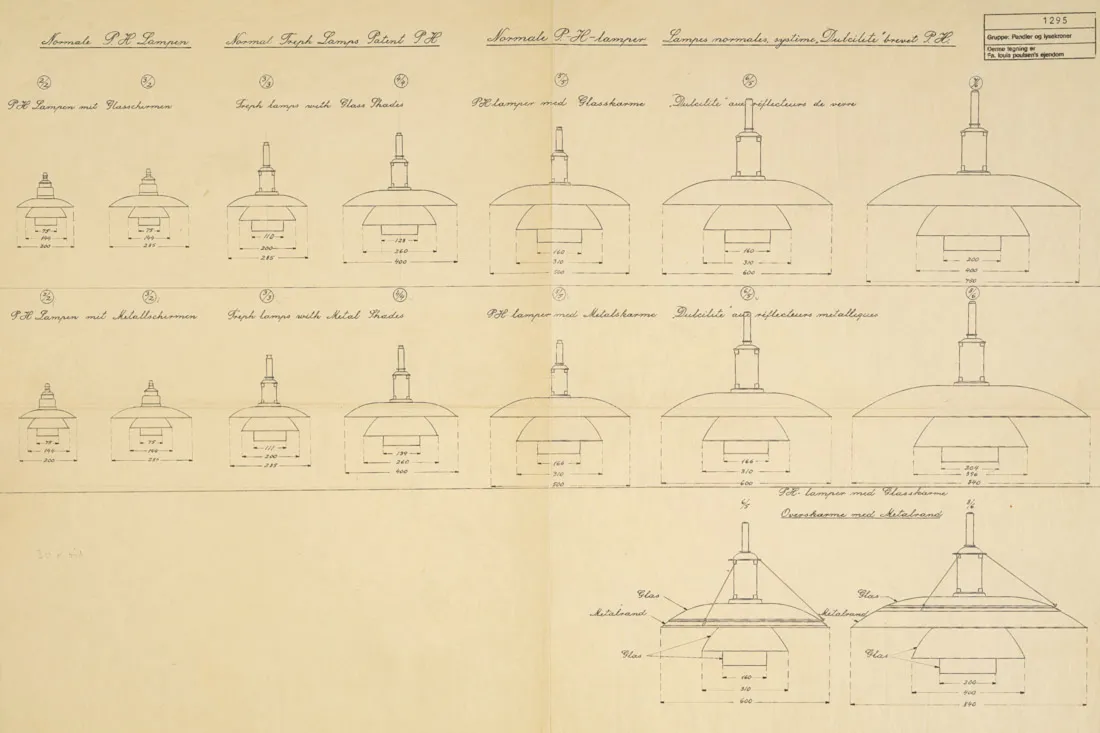 Technical drawing of 2 antique hanging lamps with clear details
