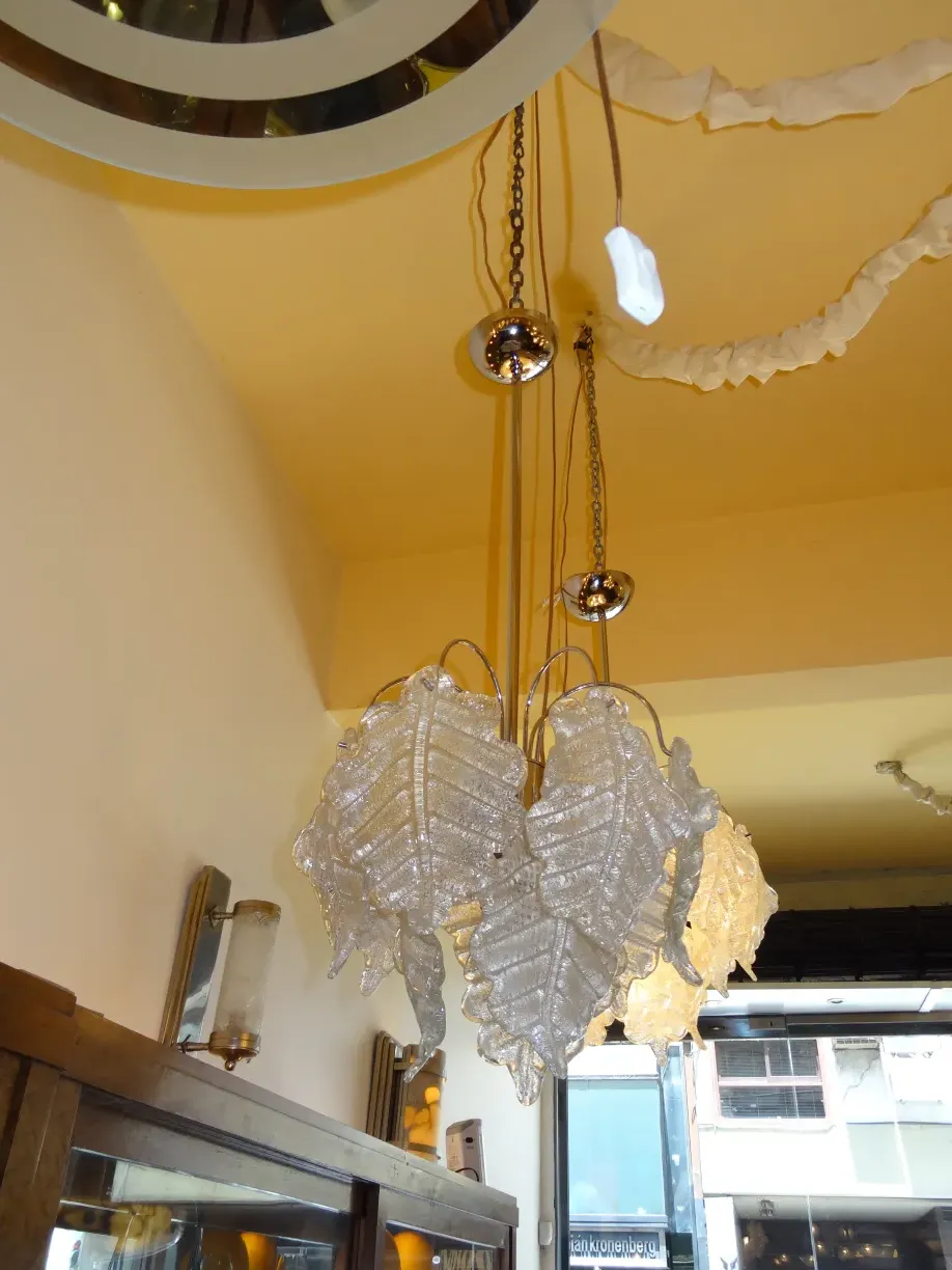2 antique hanging lamps shaped like leaves, soft glow