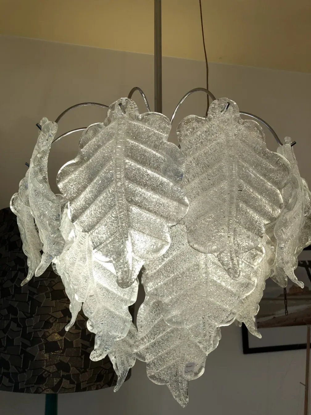 Two antique hanging lamps with leaf design, barovier & toso