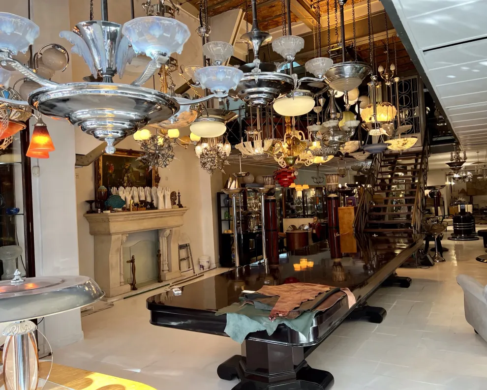 Antique hanging lamps illuminating an elegant space