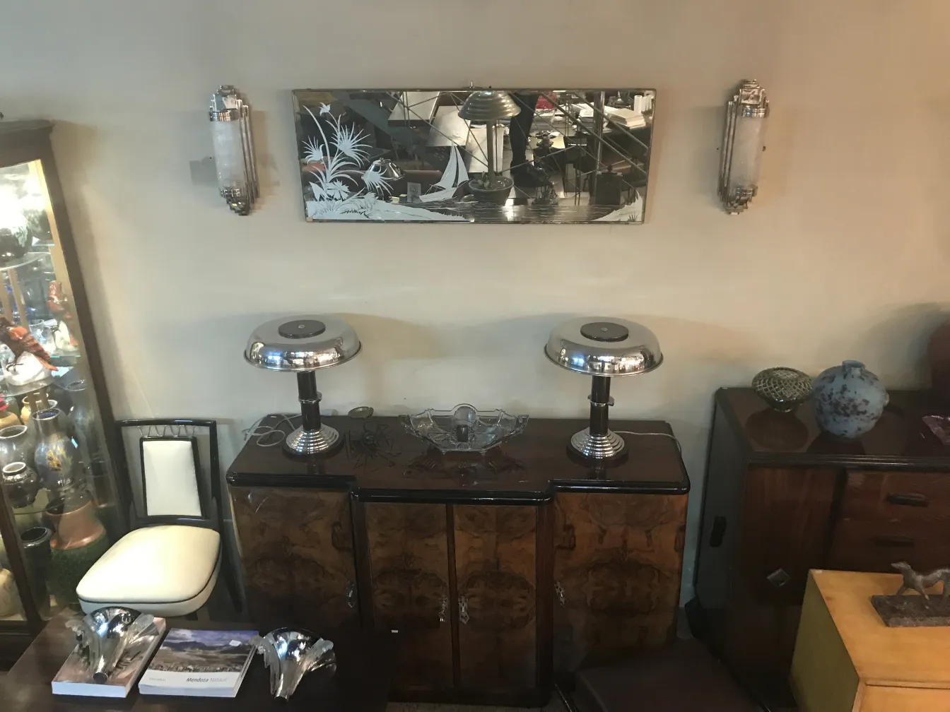 antique decorative mirror on the wall, with soft lighting