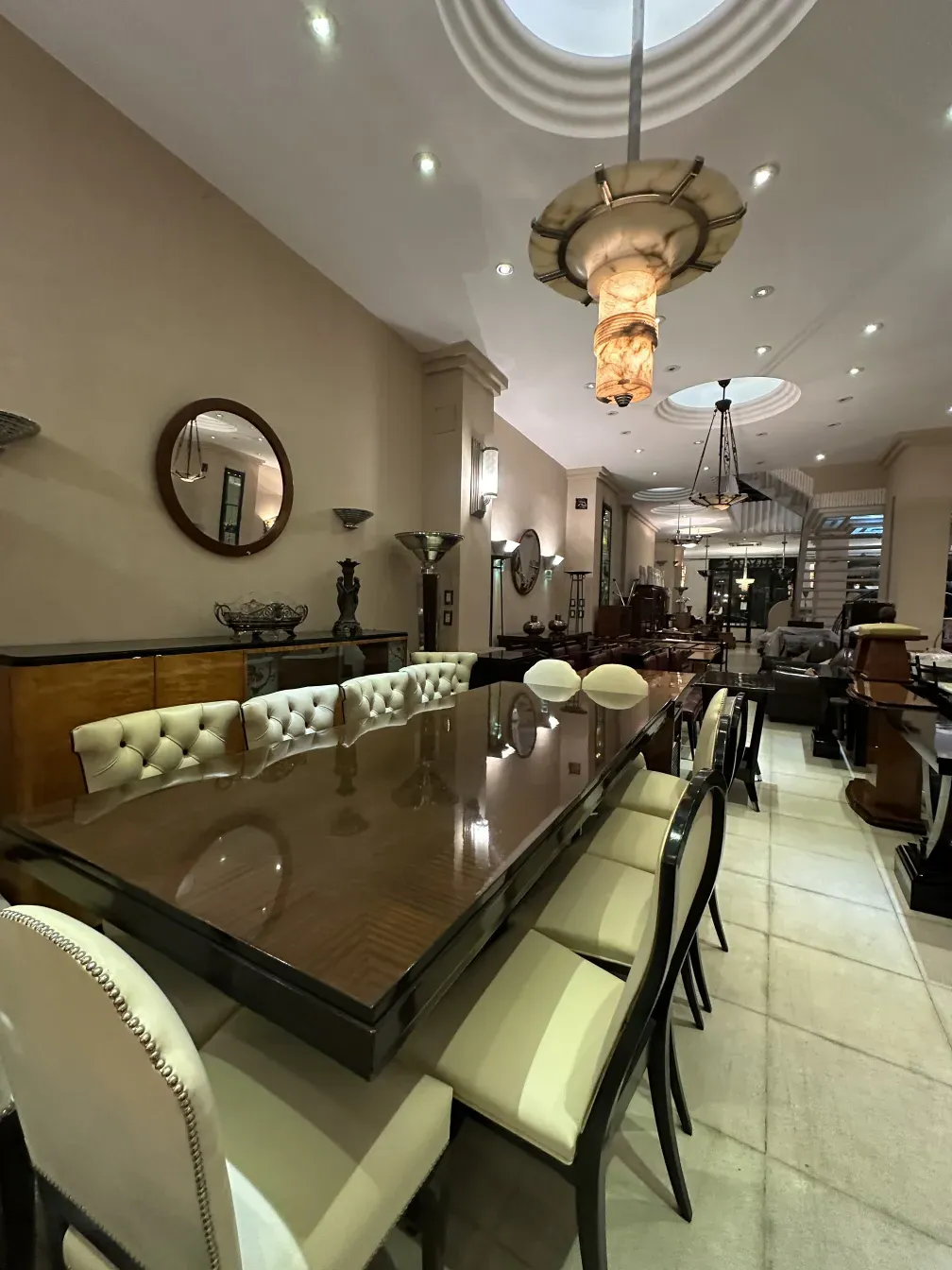 round antique mirror in elegant setting