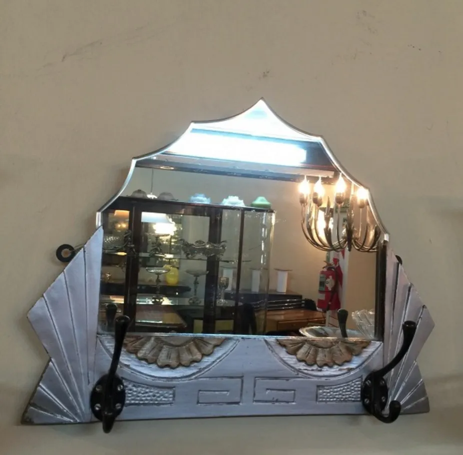 Decorative antique mirror with hooks for hanging