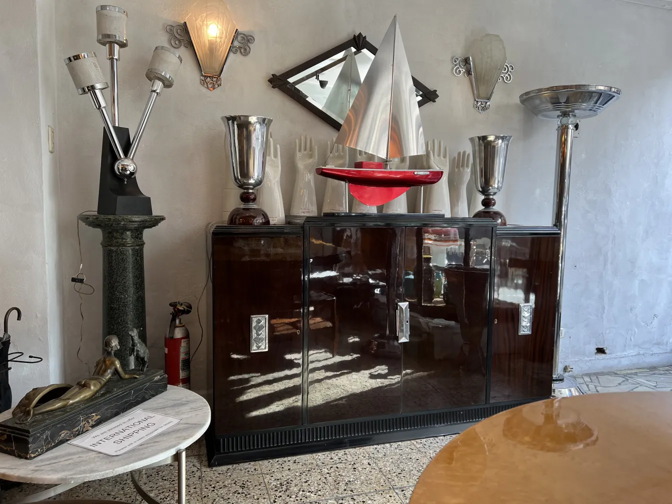 decorative antique mirror on the wall with lights and other elements