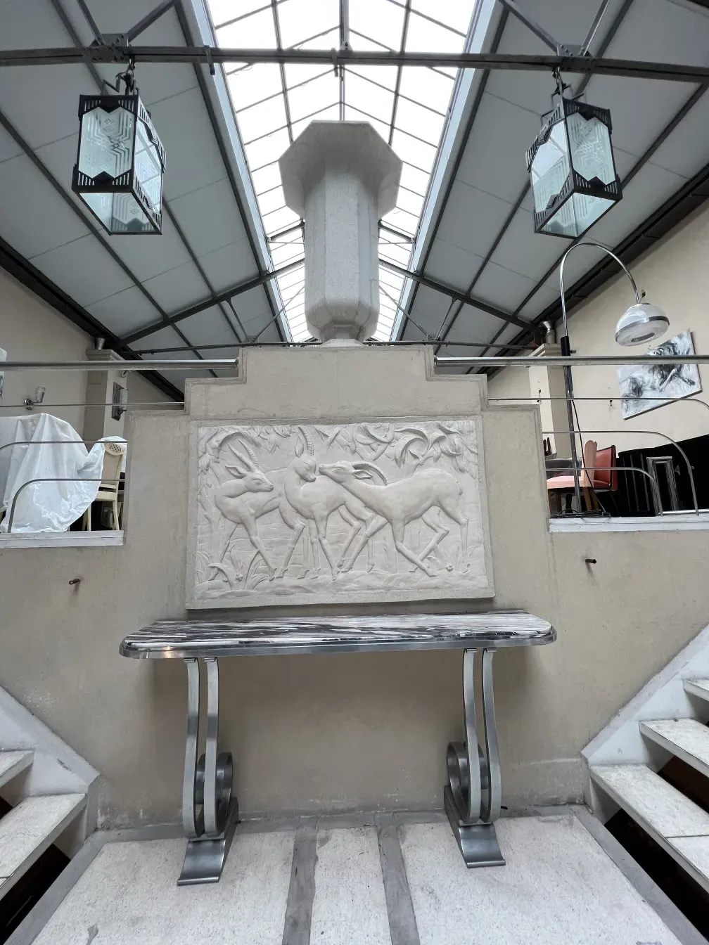 Antique console with relief, Montagnac Pierre, interior decoration.