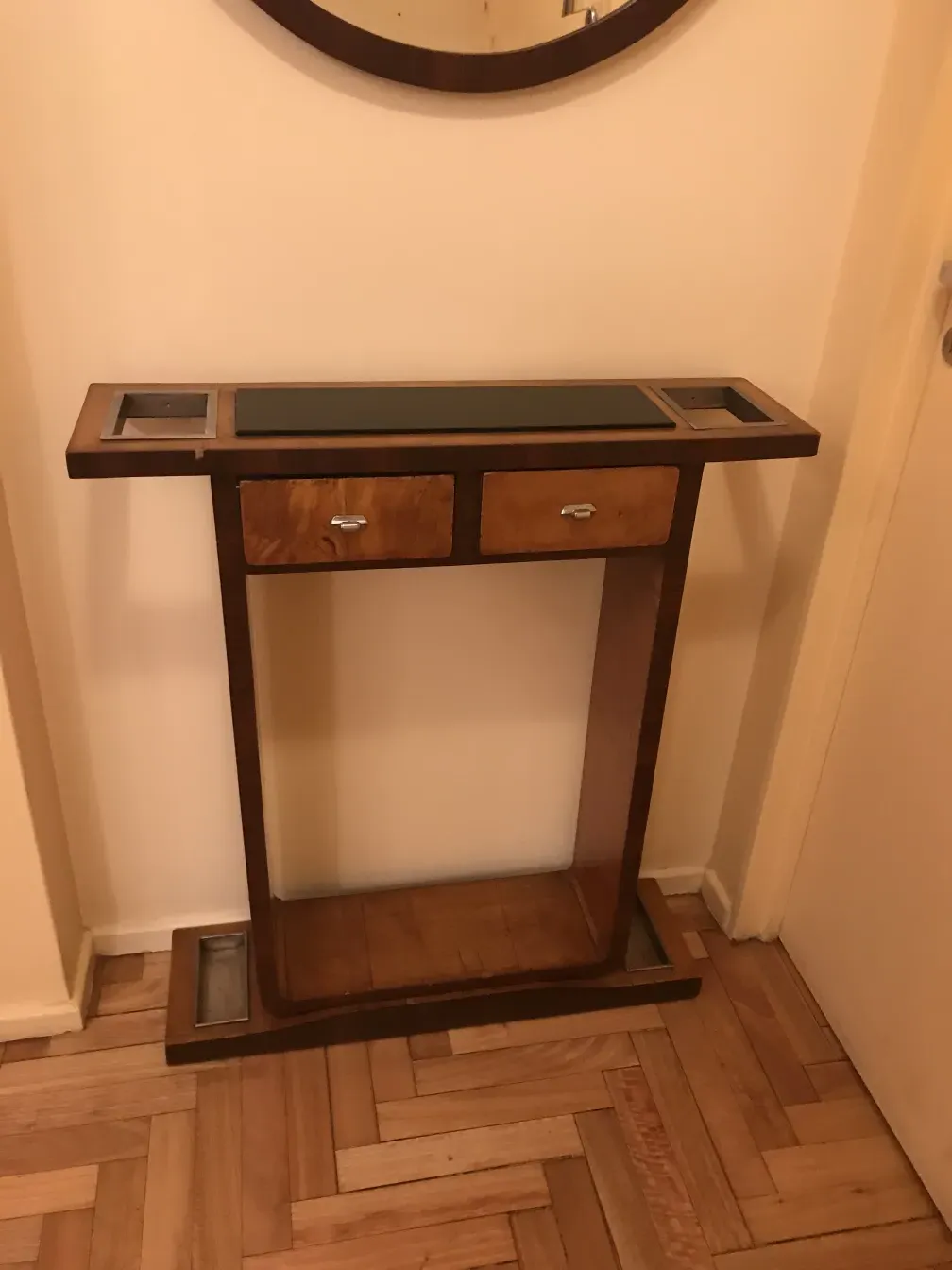 antique console with two drawers and elegant design