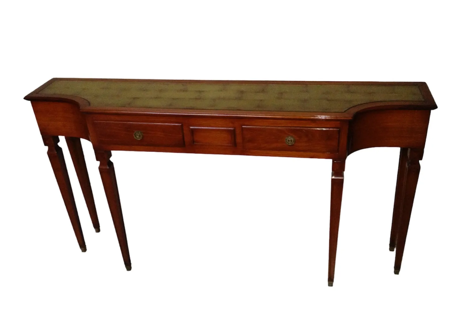 elegant antique console with three drawers and slender legs