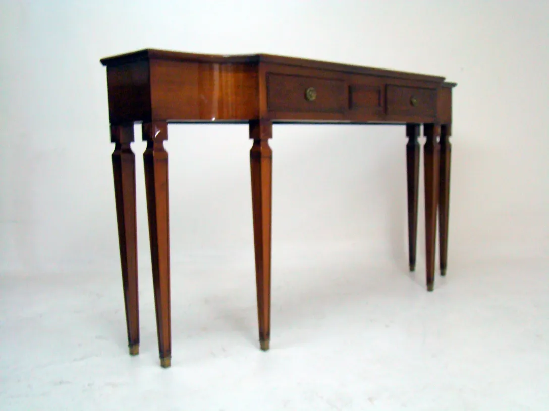 antique console with three drawers and straight legs
