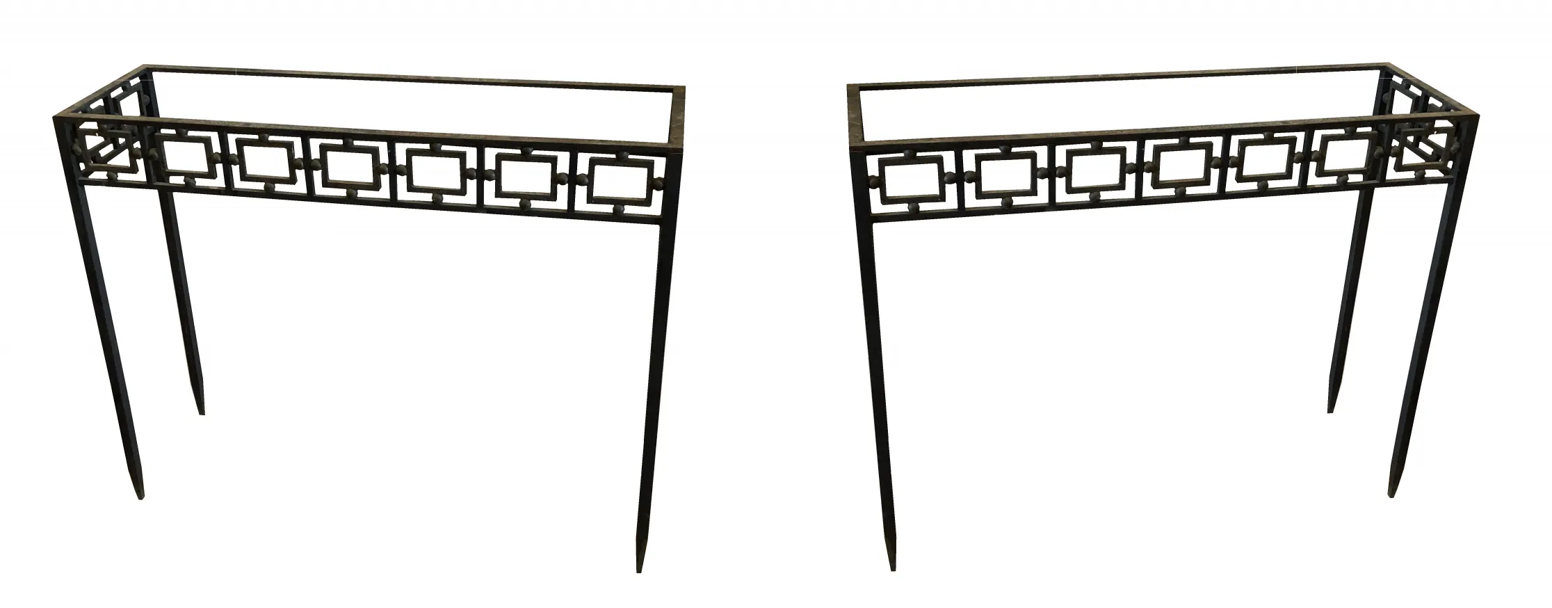 View of two antique consoles with decorative design