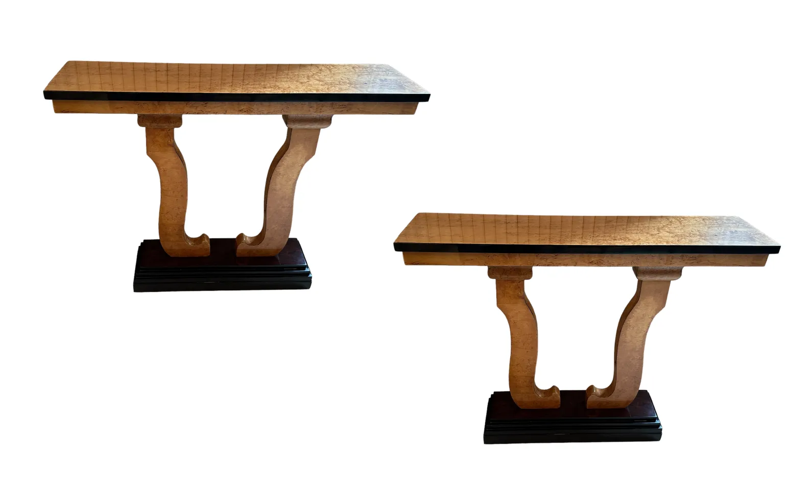 View of two antique consoles with a decorative and elegant design